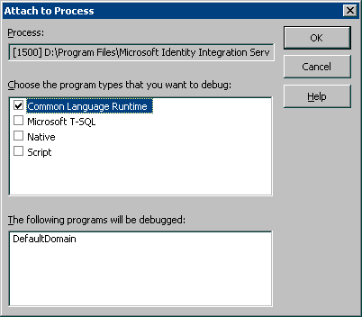 Visual Studio .NET Attach to Process window.