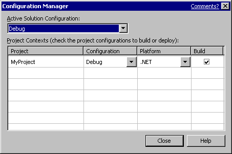 Visual Studio .NET Configuration Manager window.