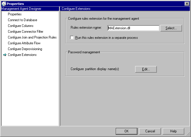Management agent Properties window.