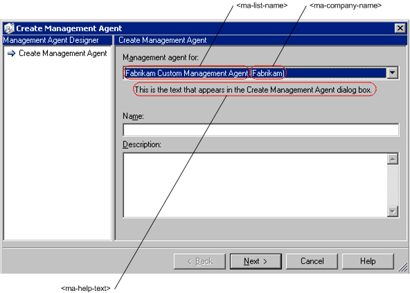 The elements from the customization file are used in this dialog box.