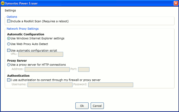 Symantec Power Eraser Settings UI