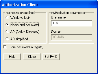 Authorization by user name and password