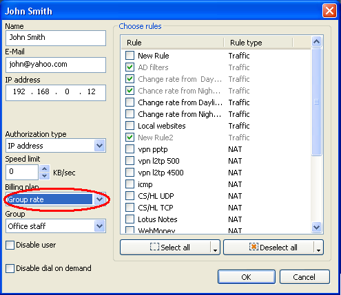 Assign billing plan to the user