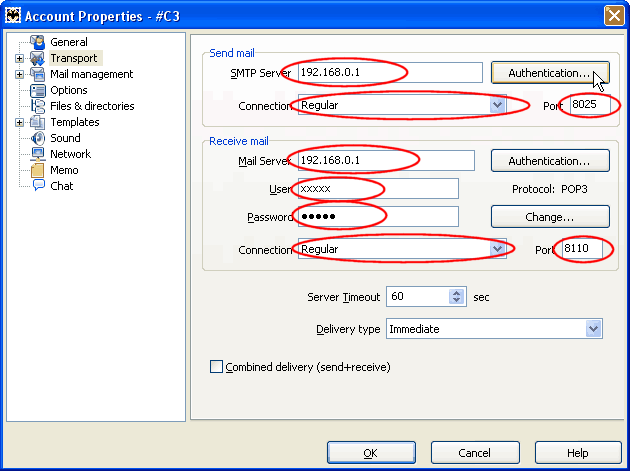 Transport settings